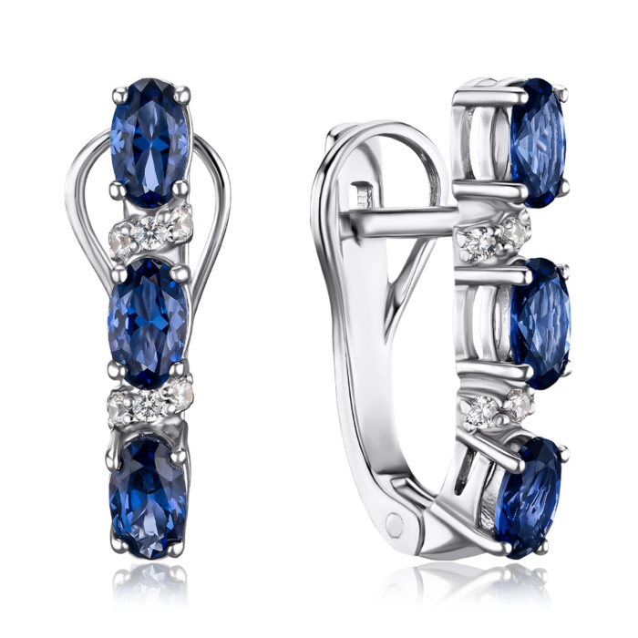 Срібні сережки з сапфірами та фіанітами 40455/12/1/1116