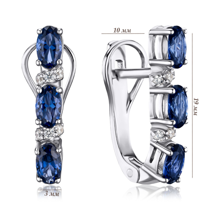 Срібні сережки з сапфірами та фіанітами 40455/12/1/1116