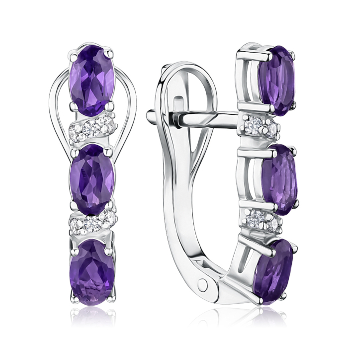 Срібні сережки з аметистом. Артикул 40455/12/1/5115