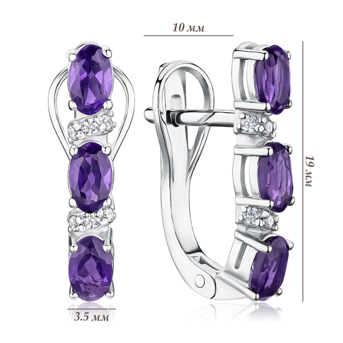 Срібні сережки з аметистом. Артикул 40455/12/1/5115