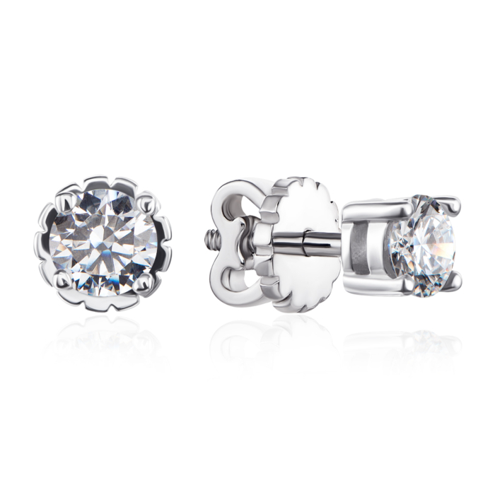 Серебряные серьги-пуссеты с фианитами Tesori Zirconia. Артикул 40457/12/1/4024