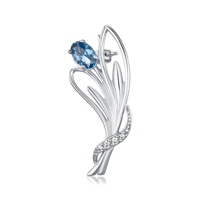 Срібна брошка-булавка зі шпінеллю та фіанітами 4047/12/1/21499