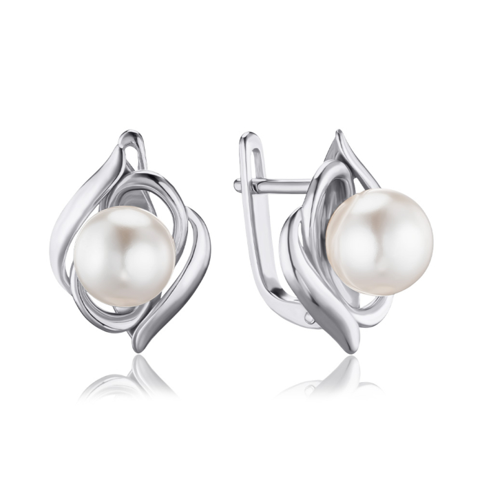 Срібні сережки з штучними перлами 40485/12/1/21395