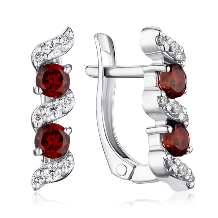Серебряные серьги с гранатом и фианитами 40507/12/1/6632