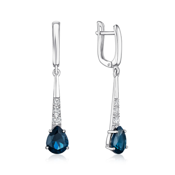 Срібні сережки з топазом штучним та фіанітами 40513/12/1/21304