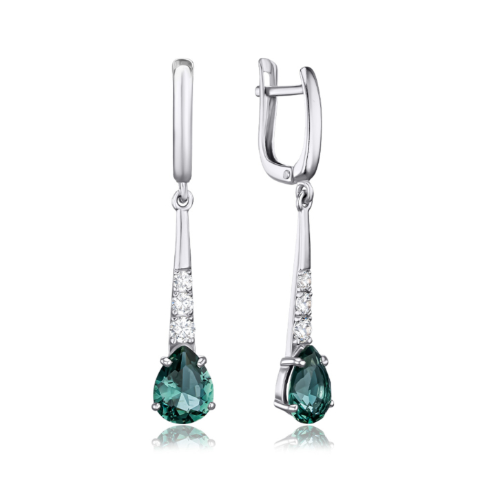 Серебряные серьги с зеленым кварцем 40513/12/1/3844