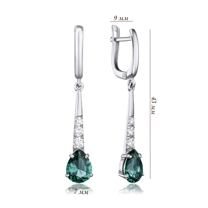 Серебряные серьги с зеленым кварцем 40513/12/1/3844