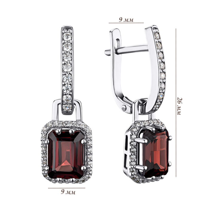 Срібні сережки з гранатом та фіанітами 40514/12/1/16161