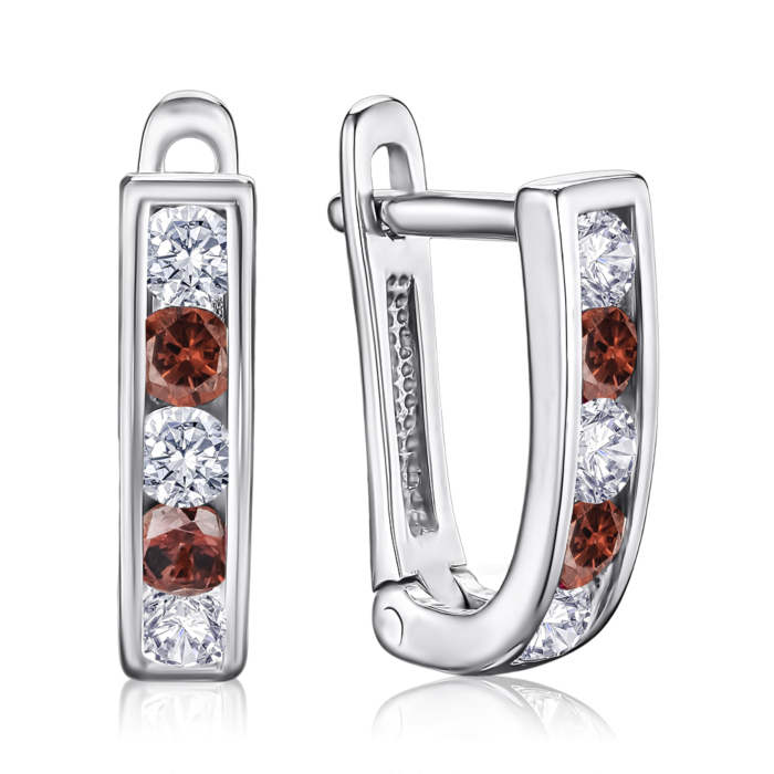 Срібні сережки з коньячними фіанітами 40515/12/1/183