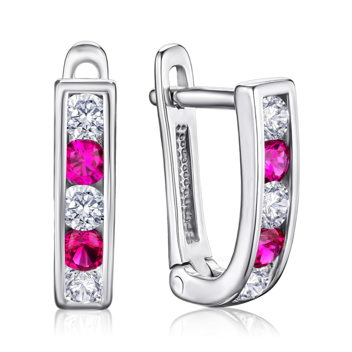 Срібні сережки з червоними фіанітами 40515/12/1/186