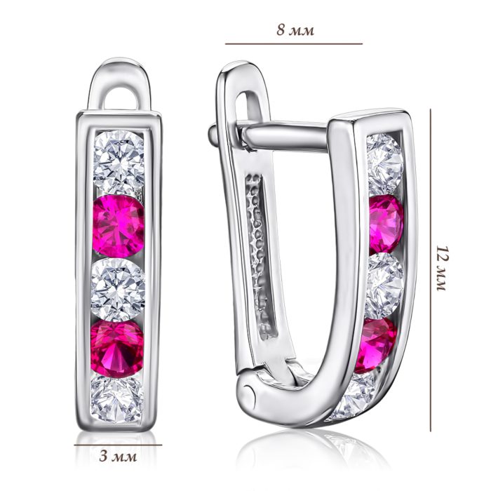 Срібні сережки з червоними фіанітами 40515/12/1/186