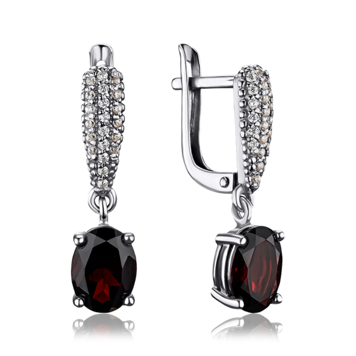 Срібні сережки з гранатом та фіанітами 40517/12/1/5050