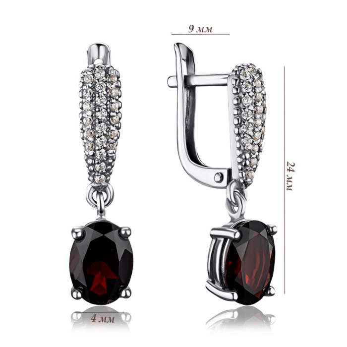 Срібні сережки з гранатом та фіанітами 40517/12/1/5050