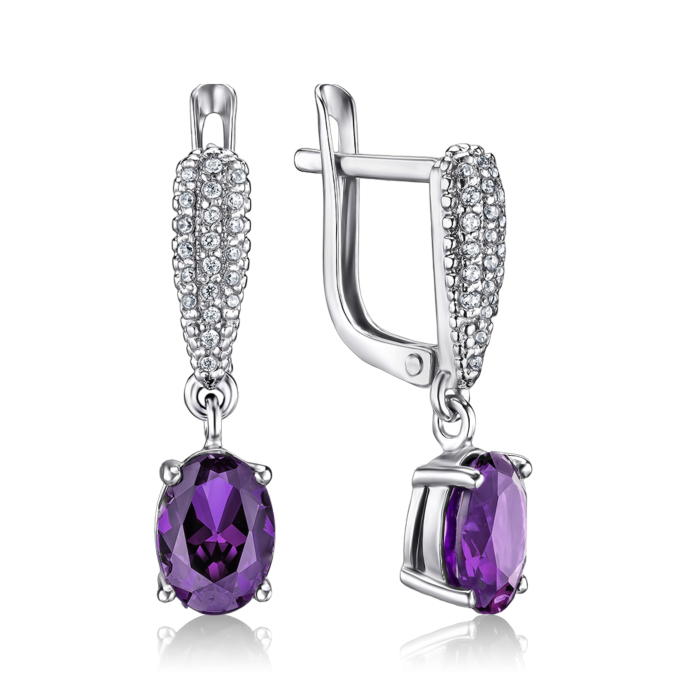 Срібні сережки з аметистом. Артикул 40517/12/1/5272