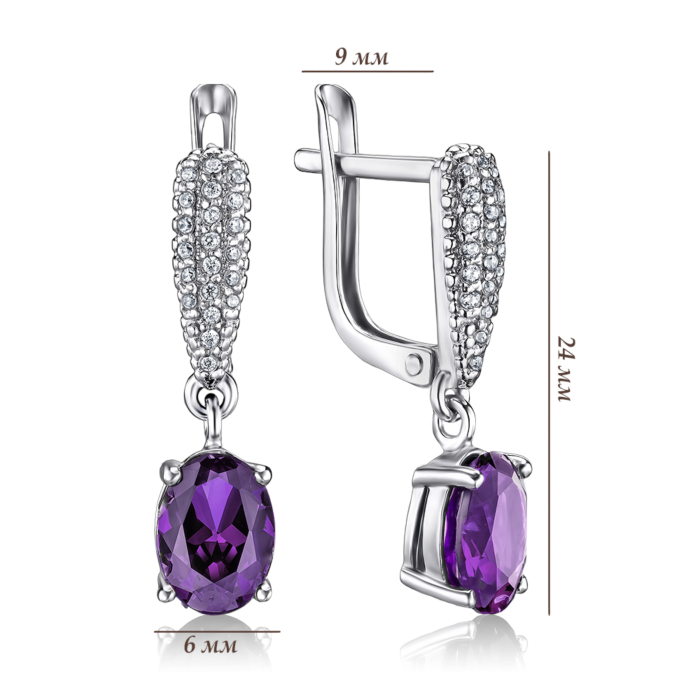 Срібні сережки з аметистом. Артикул 40517/12/1/5272