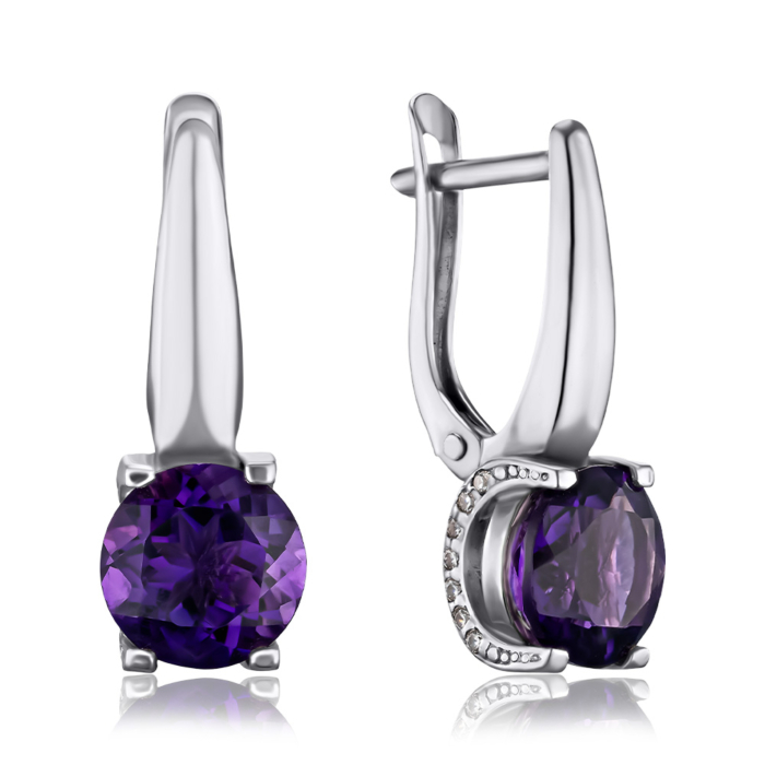 Срібні сережки з аметистом та фіанітами 40519/12/1/6593