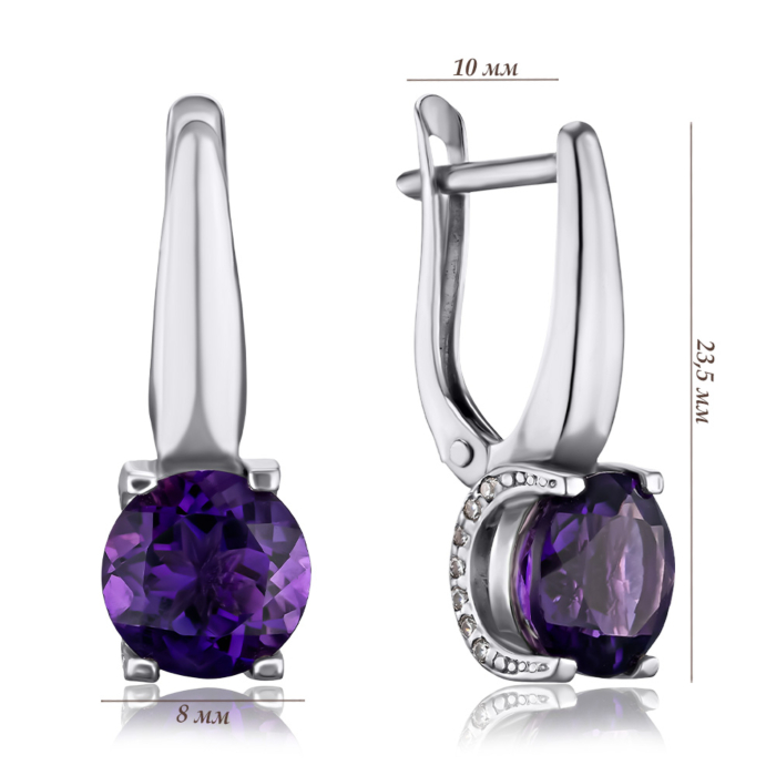 Срібні сережки з аметистом та фіанітами 40519/12/1/6593