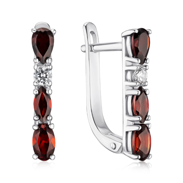 Срібні сережки з гранатом та фіанітами 40528/12/1/7071