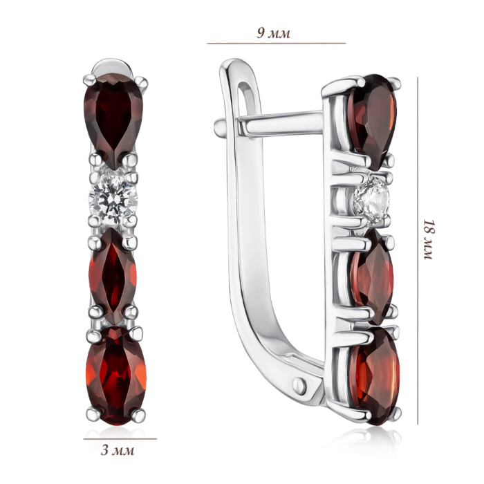 Срібні сережки з гранатом та фіанітами 40528/12/1/7071