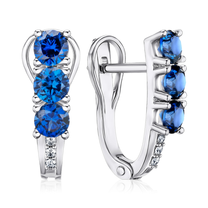 Серебряные серьги с сапфиром и фианитами. Артикул 40545/12/1/1449