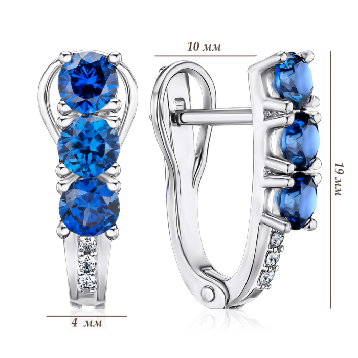 Серебряные серьги с сапфиром и фианитами. Артикул 40545/12/1/1449
