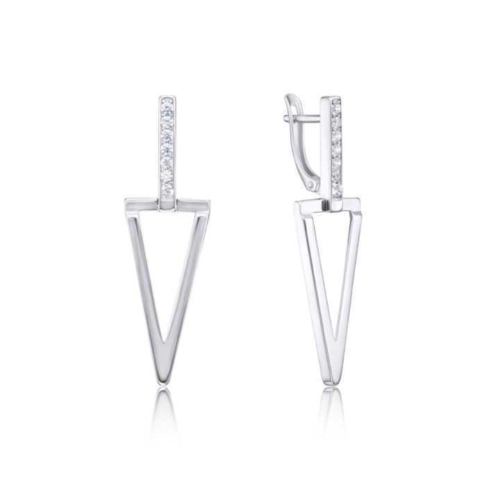Срібні сережки-підвіски з фіанітами. Артикул 40560/12/1/46