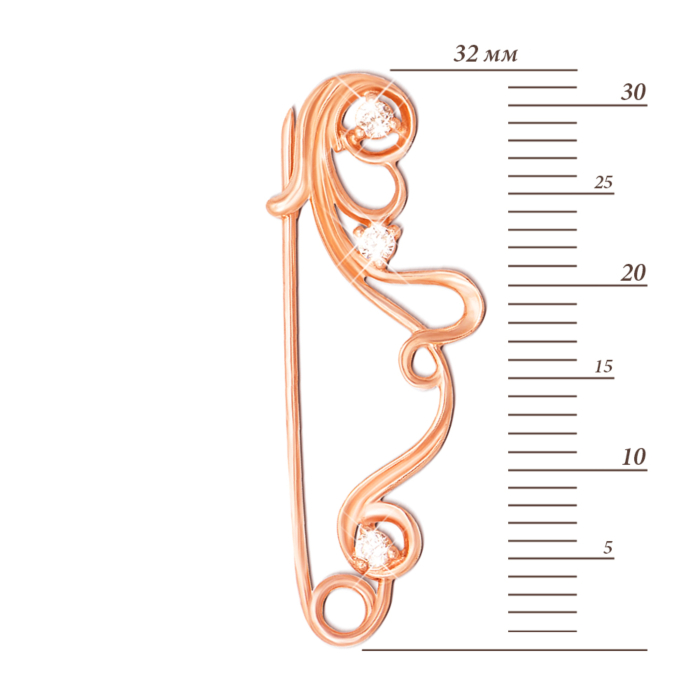 Золота брошка-булавка з фіанітами. Артикул 4058