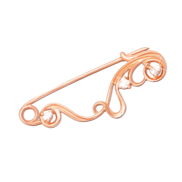 Золота брошка-булавка з фіанітами. Артикул 4058