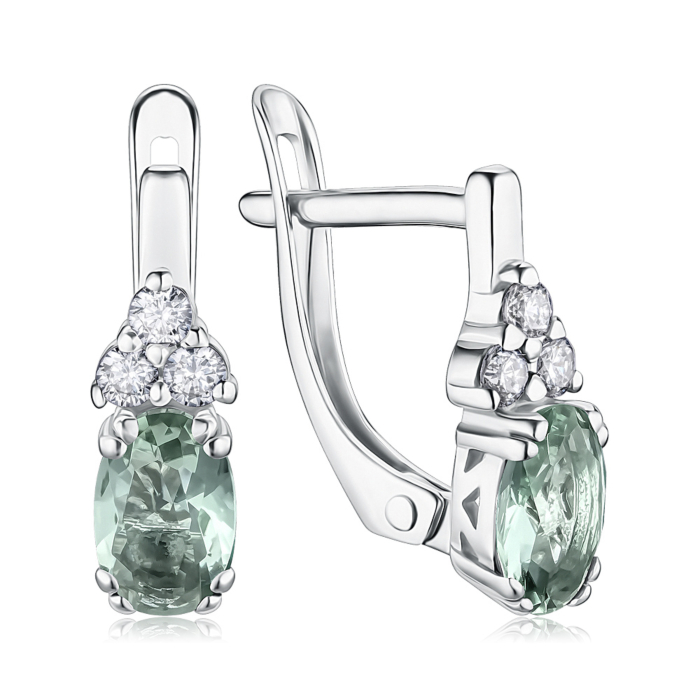 Срібні сережки з кварцем та фіанітами. Артикул 40611/12/1/21300