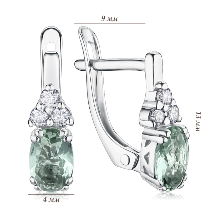 Срібні сережки з кварцем та фіанітами. Артикул 40611/12/1/21300