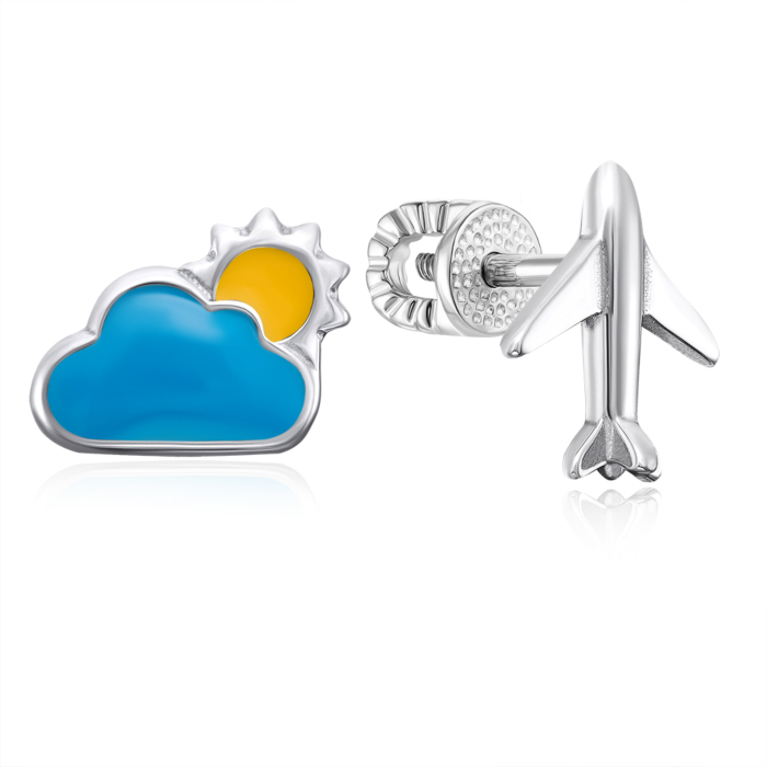 Срібні сережки-пусети з емаллю. Артикул 40619/12/1/490