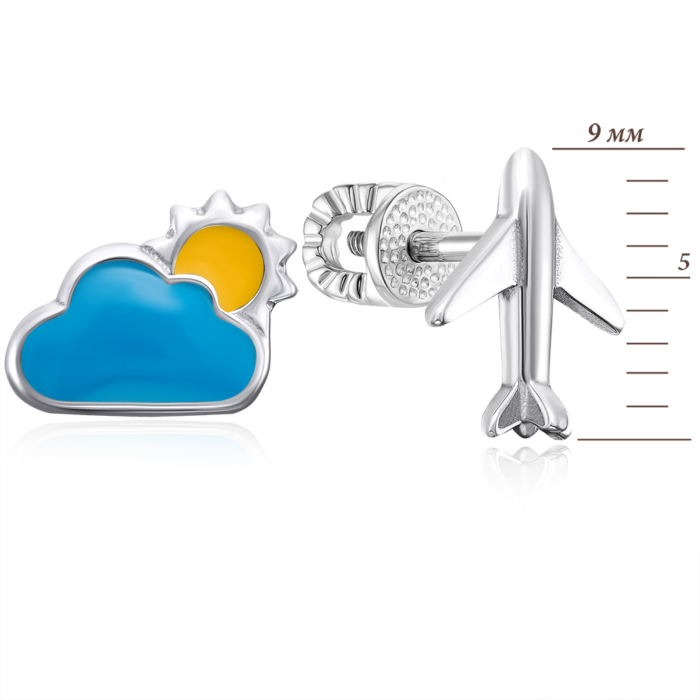 Срібні сережки-пусети з емаллю. Артикул 40619/12/1/490