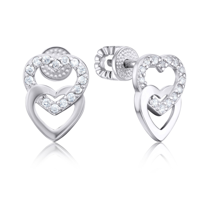 Срібні пусети Серце з фіанітами. Артикул 40620/12/1/1
