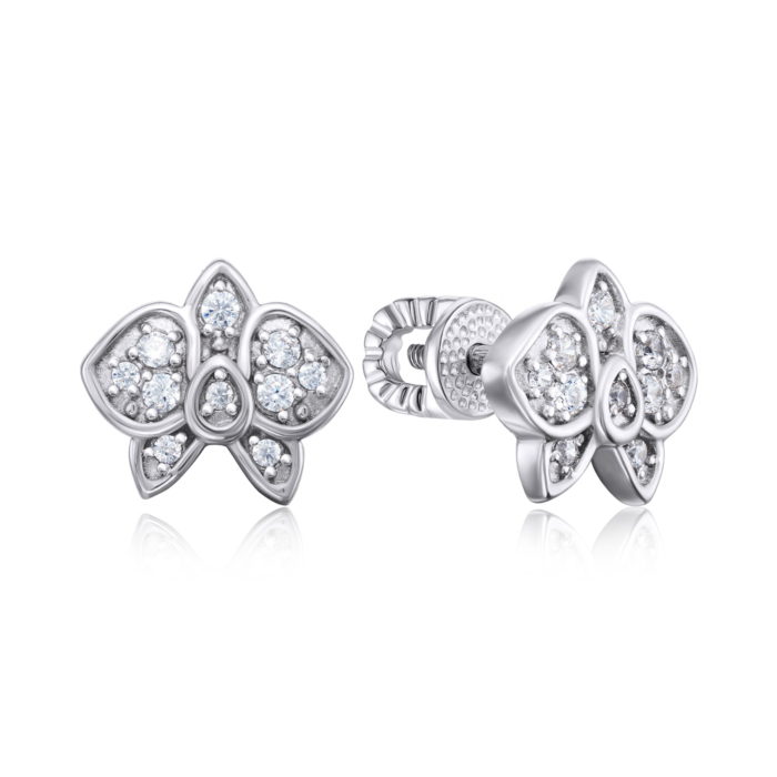Серебряные пуссеты с фианитами. Артикул 40632/12/1/927