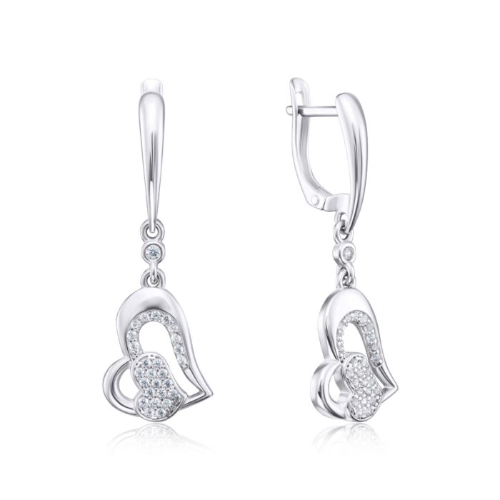 Срібні сережки-підвіски з фіанітами. Артикул 40646/12/1/79