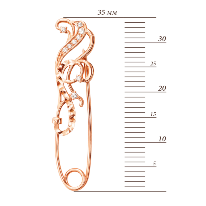 Золота брошка-булавка з фіанітами. Артикул 4069