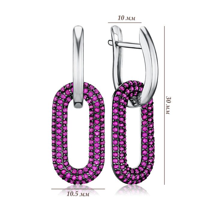 Серебряные серьги с розовыми фианитами 40727/12/1/1541