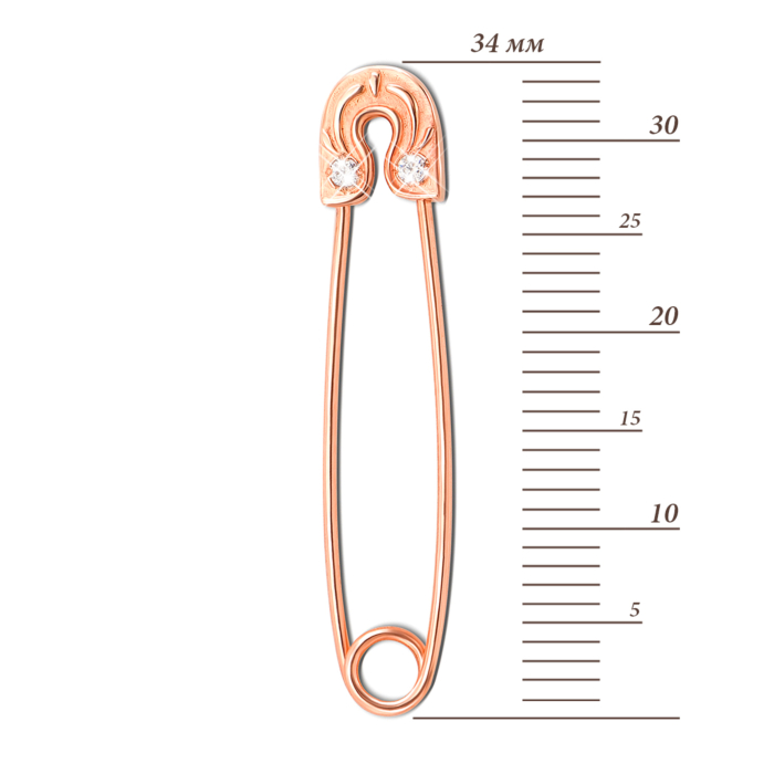 Золота брошка-булавка з фіанітами. Артикул 4074