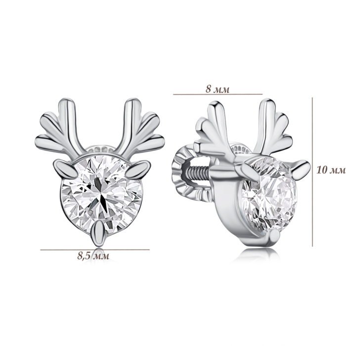 Серебряные серьги-пуссеты с фианитом 40747/12/1/22