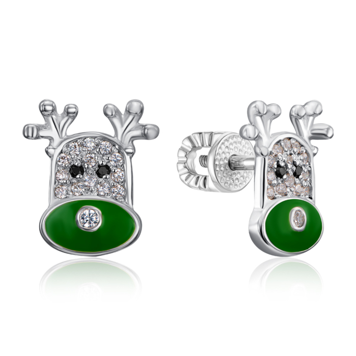 Серебряные пуссеты с фианитами и эмалью. Артикул 40748/12/1/3516