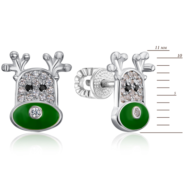 Серебряные пуссеты с фианитами и эмалью. Артикул 40748/12/1/3516