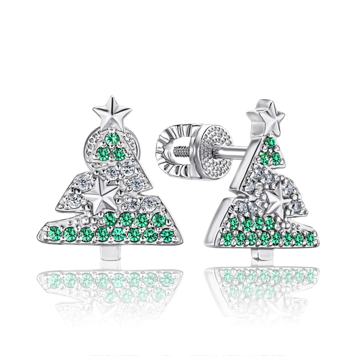Срібні сережки з зеленими фіанітами 40754/12/1/808