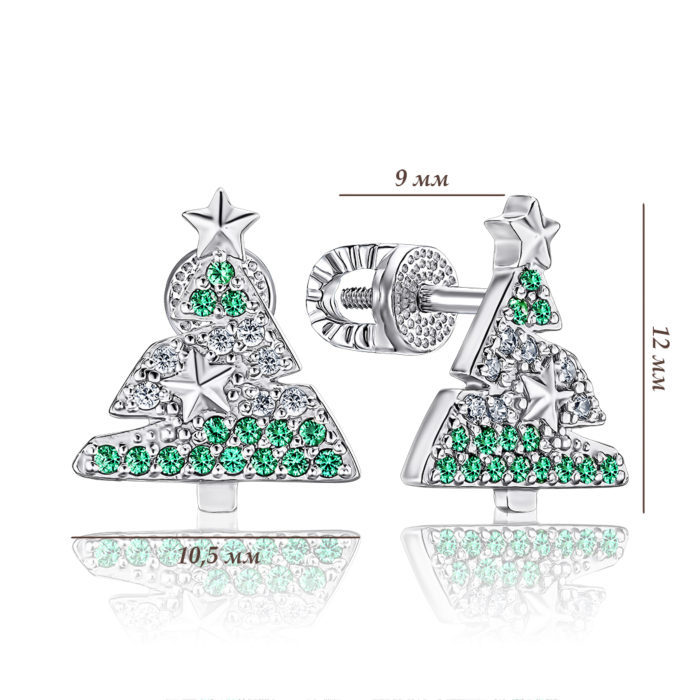 Срібні сережки з зеленими фіанітами 40754/12/1/808