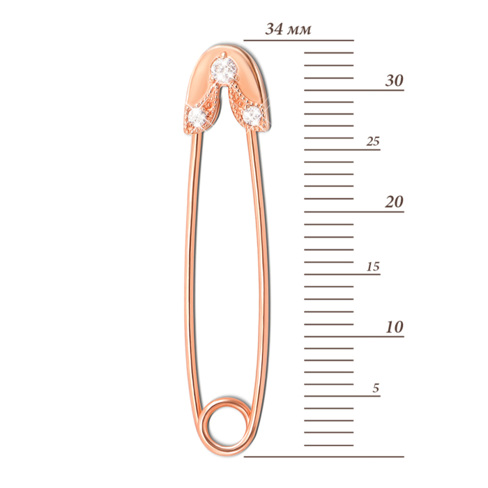 Золота брошка-булавка з фіанітами. Артикул 4083