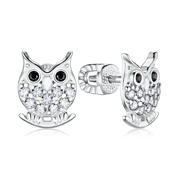 Серебряные серьги «Совы» с фианитами 40838/12/1/220