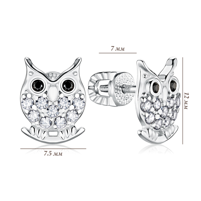 Серебряные серьги «Совы» с фианитами 40838/12/1/220