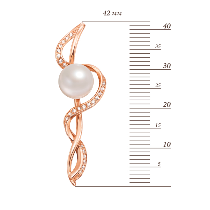 Золота брошка з перлами і фіанітами. Артикул 4094