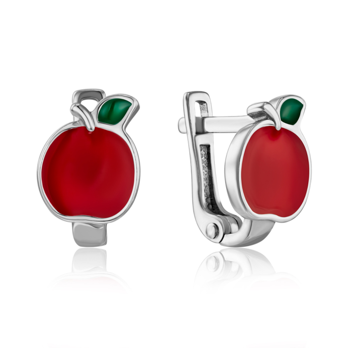 Срібні сережки "Яблуко" з емаллю. Артикул 40968/12/1/957