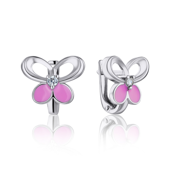 Срібні сережки з фіанітами та емаллю. Артикул 40969/12/1/3889