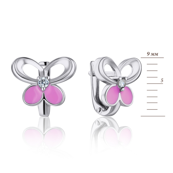 Срібні сережки з фіанітами та емаллю. Артикул 40969/12/1/3889